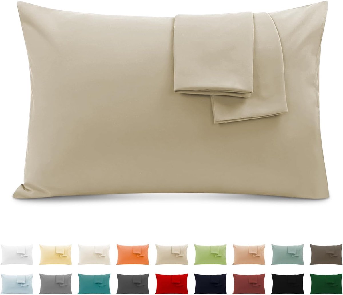 SnelShoppen - Kussenslopen Set van 2, 50x70 cm, Premium Katoen, Hypoallergene en Ademend, Oeko-Tex Gecertificeerd, Zacht en Comfortabel, Beige voor Sl