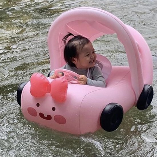 Baby Zwembad Auto - Zwemband Ligstoel - Waterpret Buiten - Met Zonnescherm - Compact Opbergformaat - Geel — afbeelding 4