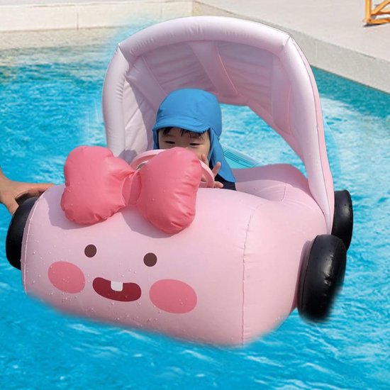 Baby Zwembad Auto - Zwemband Ligstoel - Waterpret Buiten - Met Zonnescherm - Compact Opbergformaat - Geel — afbeelding 5