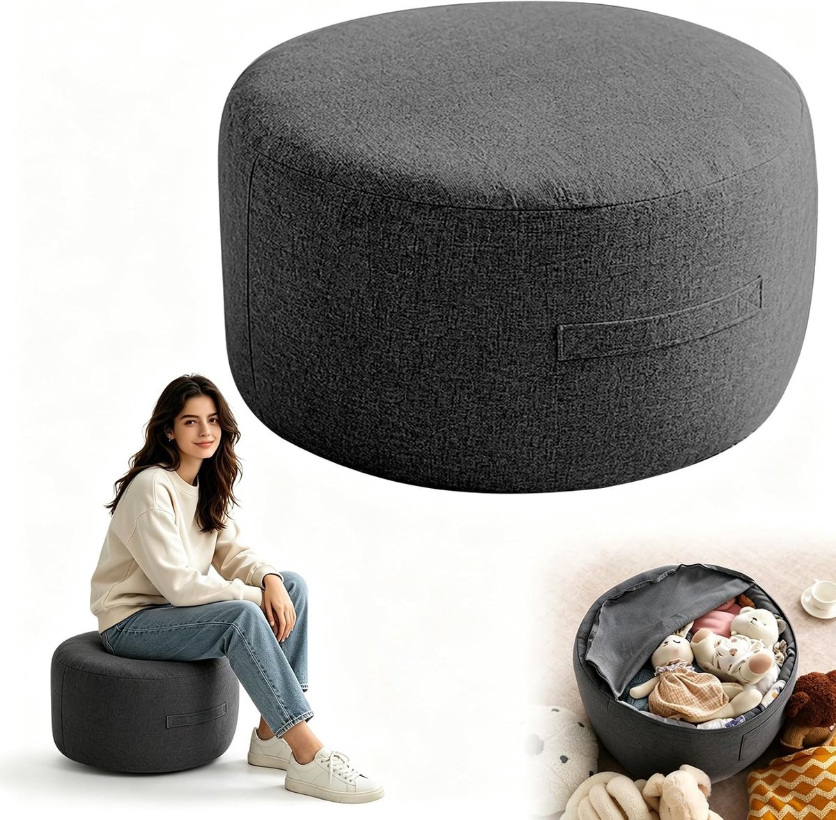 Knuffeldier opslag, speelgoed opbergtas, knuffeldier opslag zitzak voor kinderkamer, EAN Bag Toy Storage met ritssluiting (donkergrijs)
