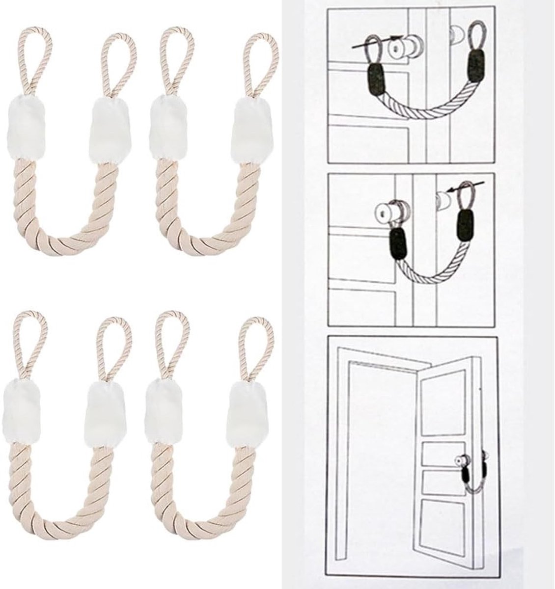 Deurstopper met Touw voor Dierenbescherming en Vingerbescherming - 60 cm Witte Katoenen en Polyester Deurcords voor Veiligheid en Comfort