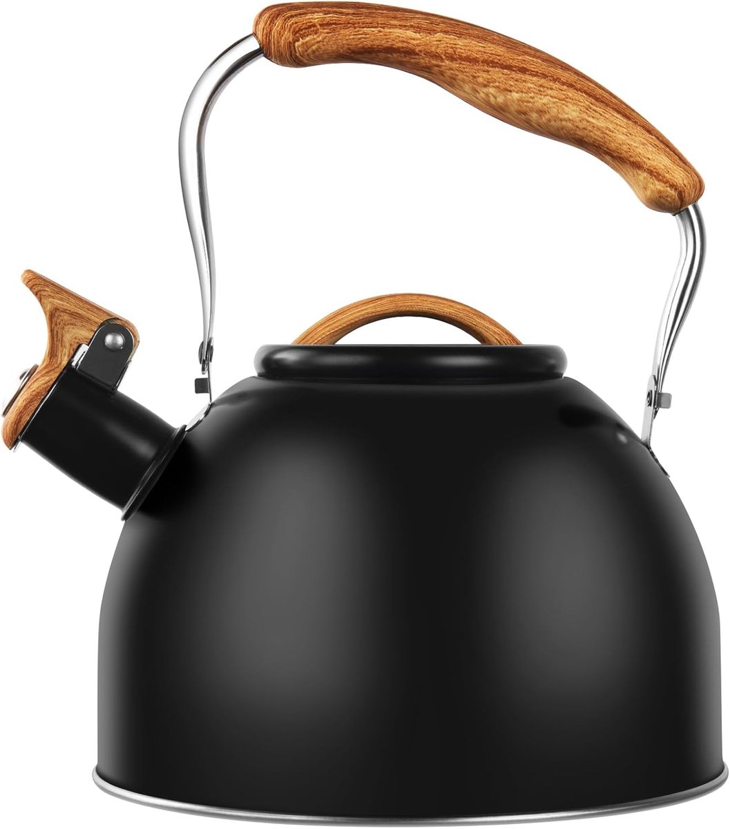 Waterketel, 3 l roestvrij stalen fluitketel, fluitketel met houten handvat, theeketel voor alle kookplaten, waterkoker theekoker voor thee & koffie