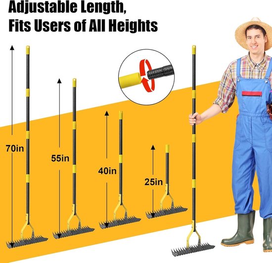140 cm, robuuste hark voor het verwijderen van mos en gazonvilt met scherp lemmet voor het verwijderen van dood gras, voor binnenplaats, tuin, gazon/grijs — afbeelding 2