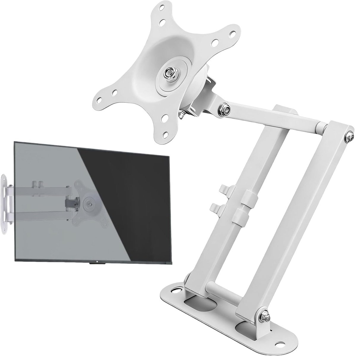 Wandhouder voor Echo Show 15, zwenk- en kantelbaar, tv-houder tot 15 kg, 360 graden draaibaar, verstelbaar (3,3-16,9 inch), VESA 75/100, voor keuken en woonkamer, wit
