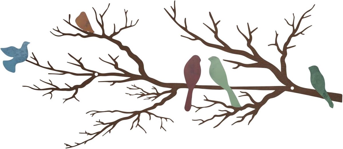 Wanddecoratie met metalen vogels, levendige vogels op AST, silhouet, buitendecoratie, wandsculptuur om op te hangen, voor thuis, balkon (meerkleurig, groot)