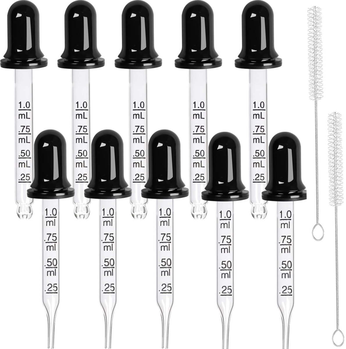 pipet 1 ml, 10 stuks glazen druppelaars met metingen, pipet glas druppeldruppelaar met rubberen kop pipet druppelpipet voor medicijnen etherische oliën voeding oor laboratorium