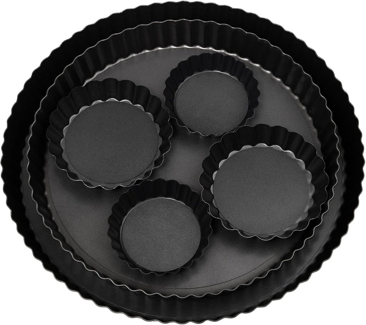 Tartletvorm met Uittrekbare Bodem voor Quiche en Taarten - Ideaal voor Fruitcakes, Hartige Taarten en Gebak - 28/24/2x10 cm en 2x8 cm Formaten