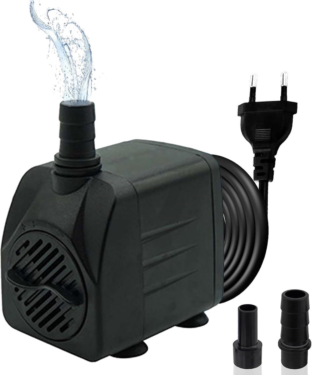 (800 l/u, 16 W), ultrastille aquariumpomp met hoge slag, fonteinpomp met 1,5 m netsnoer, 2 sproeiers voor aquaria, vijver, fontein, standbeelden