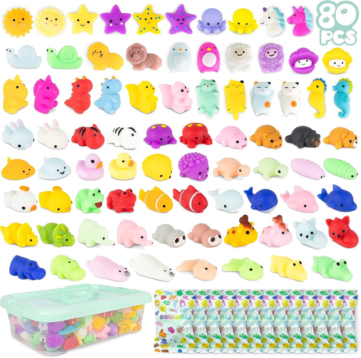 Mochi Squishy Speelgoed Feestzakvullers Kinderen, 80 Stuks Feestartikelen. Feestzakvullers Kinderen Unisex, Knijpbaar Fidget Speelgoed. Pinata Vuller, Verjaardagen Meisjes en Jongens Kawaii