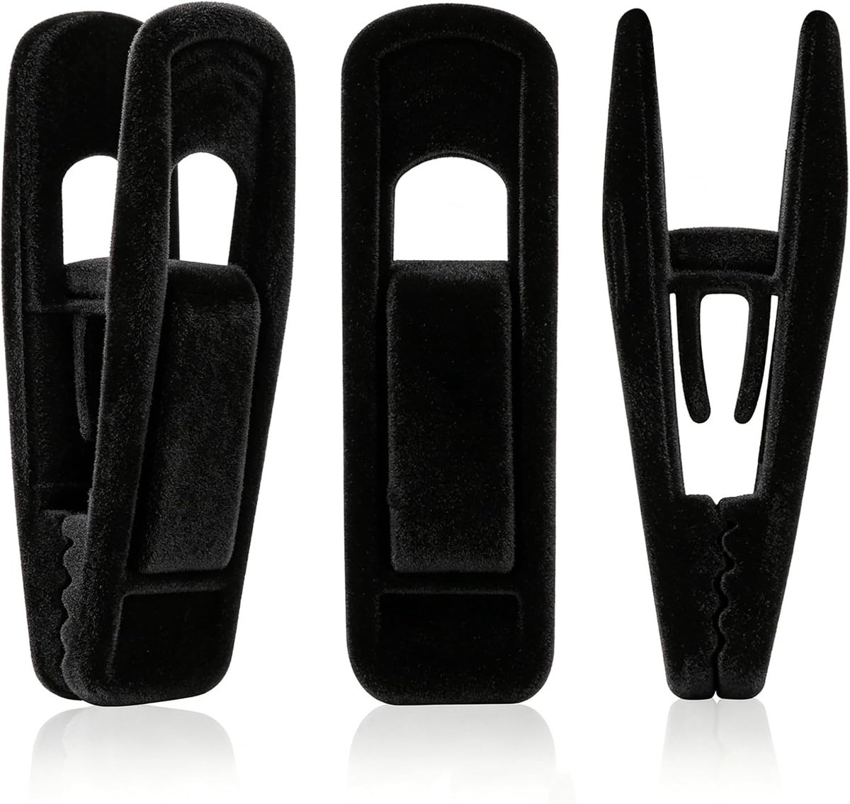 Set van 20 fluwelen kleerhangers, vingerbroekclips voor fluweelvlokken, kledingspelden (zwart, upgrade-model, grote opening)
