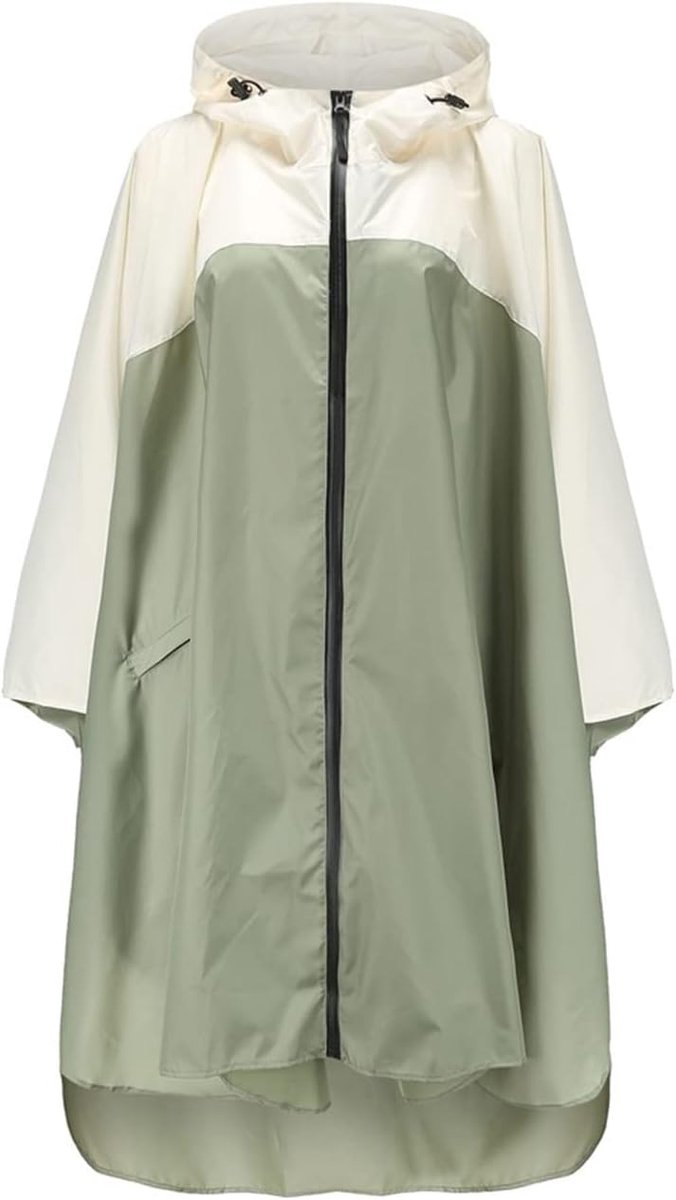 Dames Waterdichte Regenponcho Jassen Lichtgewicht Inpakbare Regenjassen met Capuchon Outdoor Regencape, Wit Groen, L