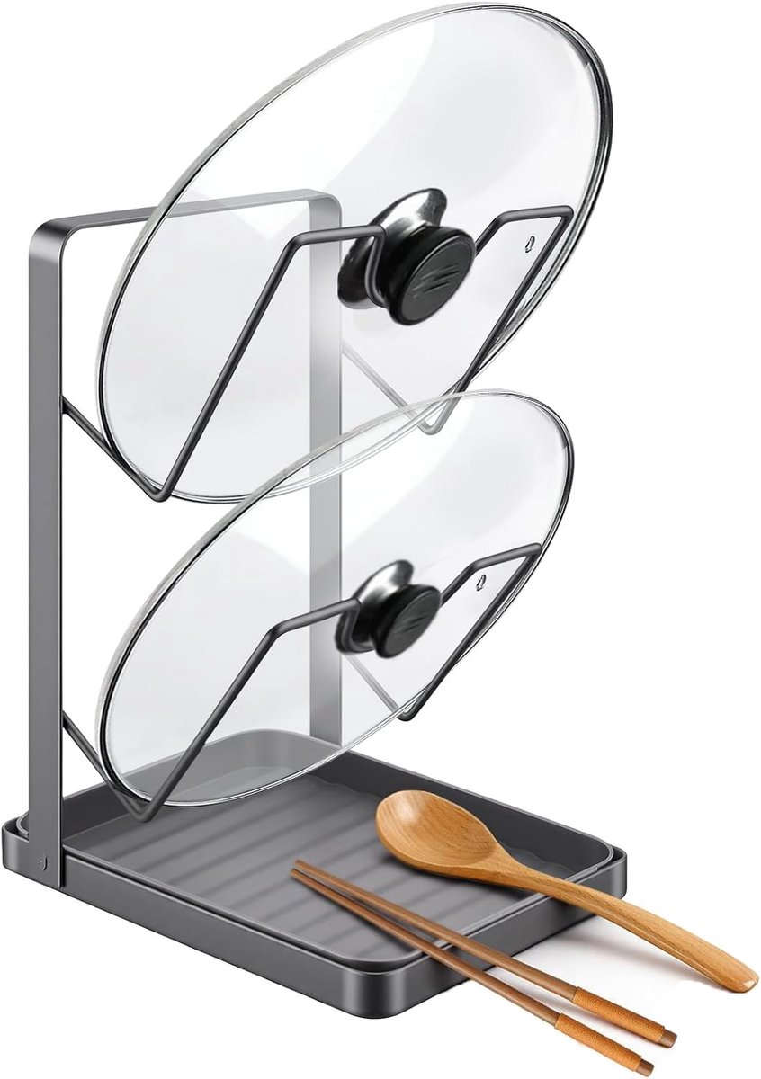Opbergrek voor Keukenpannendeksels Topfdeckelhalter | Met lepelhouder, dekselhouder, keuken, met lepelhouder, potdeksel, organizer, deksel, organizer, keuken, kooklepelhouder