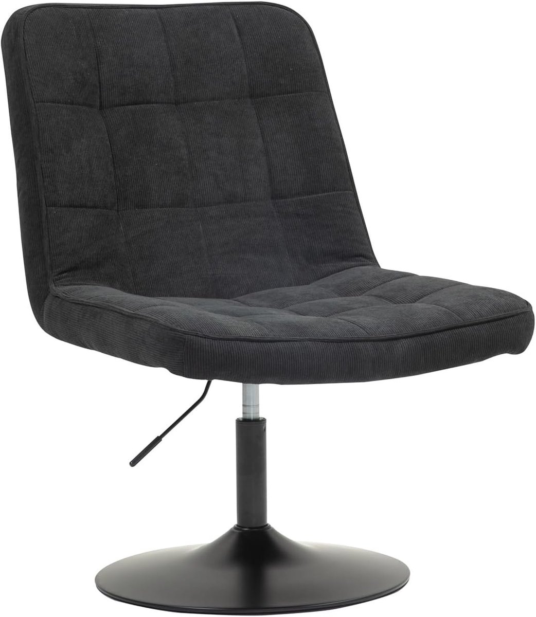 Henry loungestoel, beklede stoel, draaivoet, loungestoel, corduroy, zwart