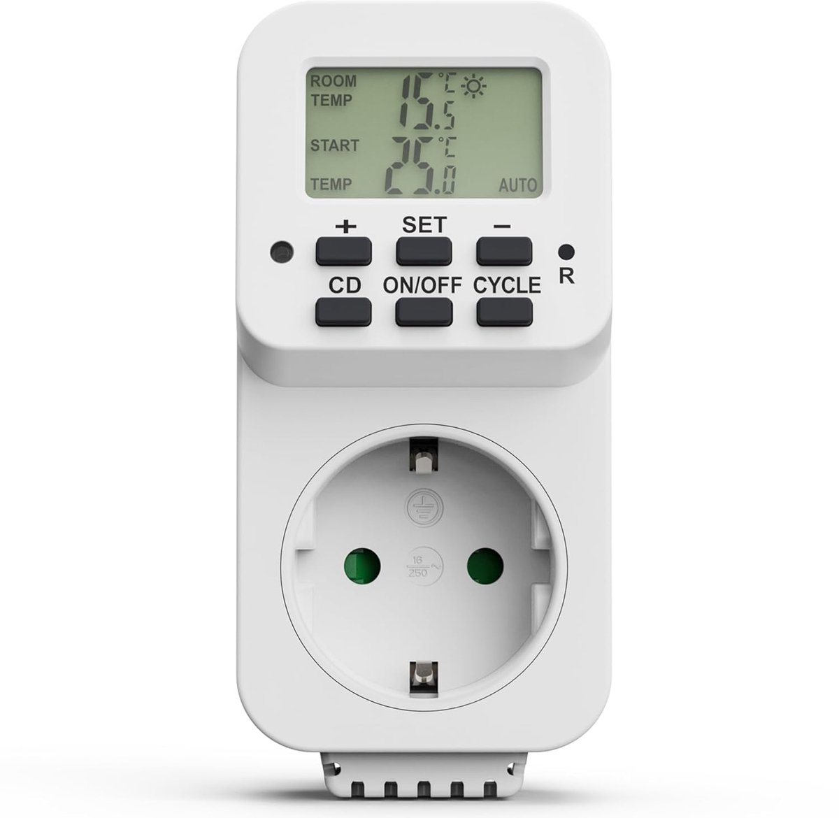 stopcontactthermostaat, temperatuurregelaar 230 V, stopcontactthermostaat, temperatuurschakelaar voor verwarming, koeling, broeikas, terrarium, wit
