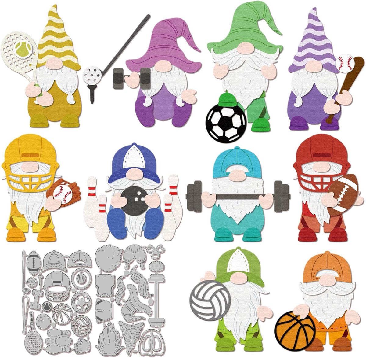 Sport Gnome Cutting Dies Metal Ball Games Die Cuts Gewichtheffen Snijden Embossing Sjablonen Voor Scrapbooking Ambachten Papieren Kaarten Maken