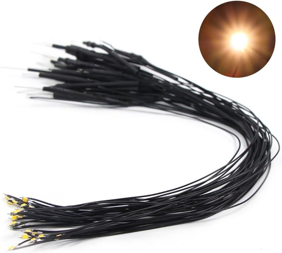 L0805GW nieuw 20 stuks. SMD LEDs goudwit bouwvorm 0805 met kabel 20 cm 12-18 V