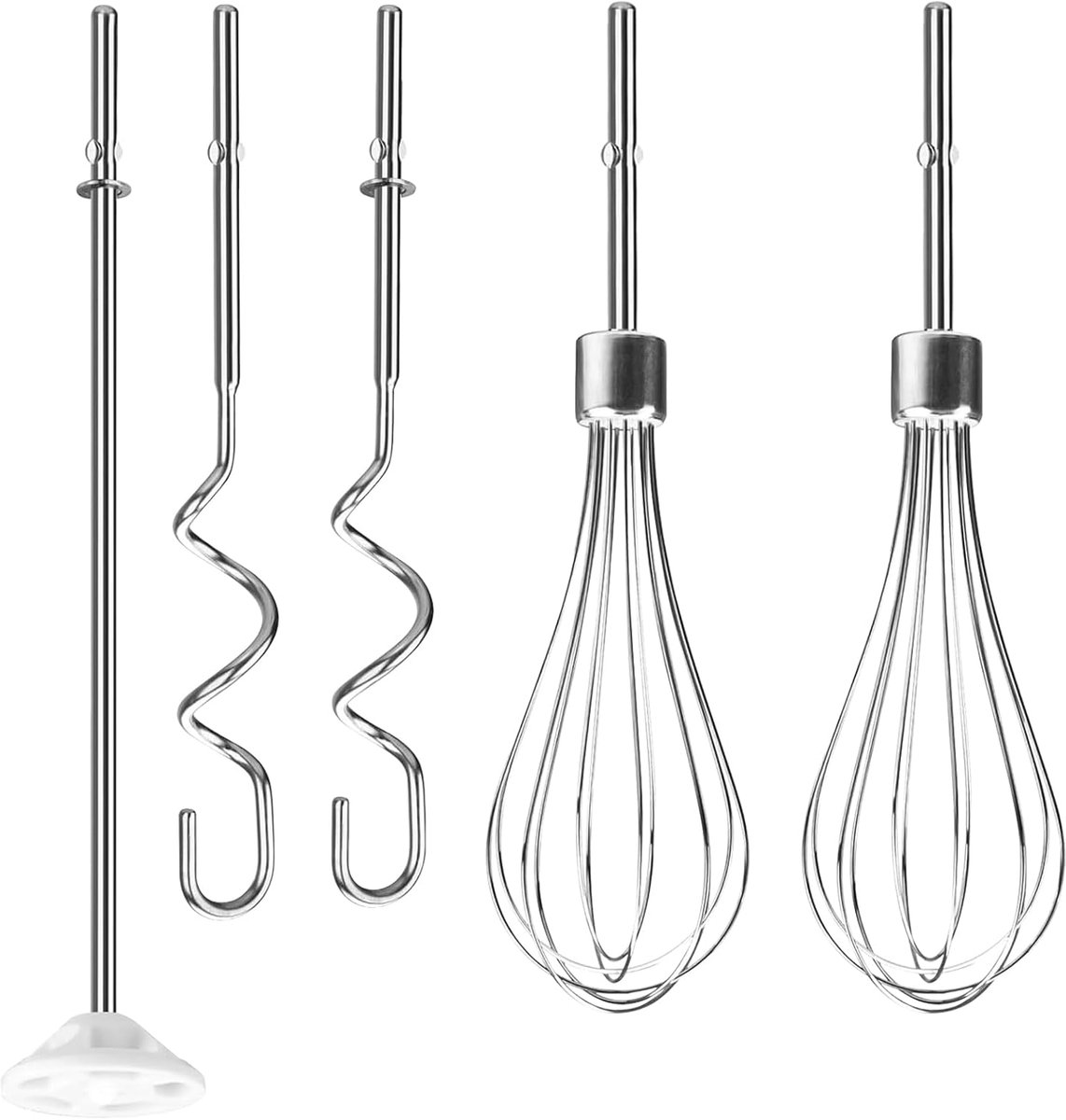 Handmixer hulpstukken, kloppers, mengstang, deeghaken, roestvrijstalen staafmixer accessoires compatibel met Kitchenaid handmixers KHM3 KHM5 KHM7 KHM9 (set van 5)