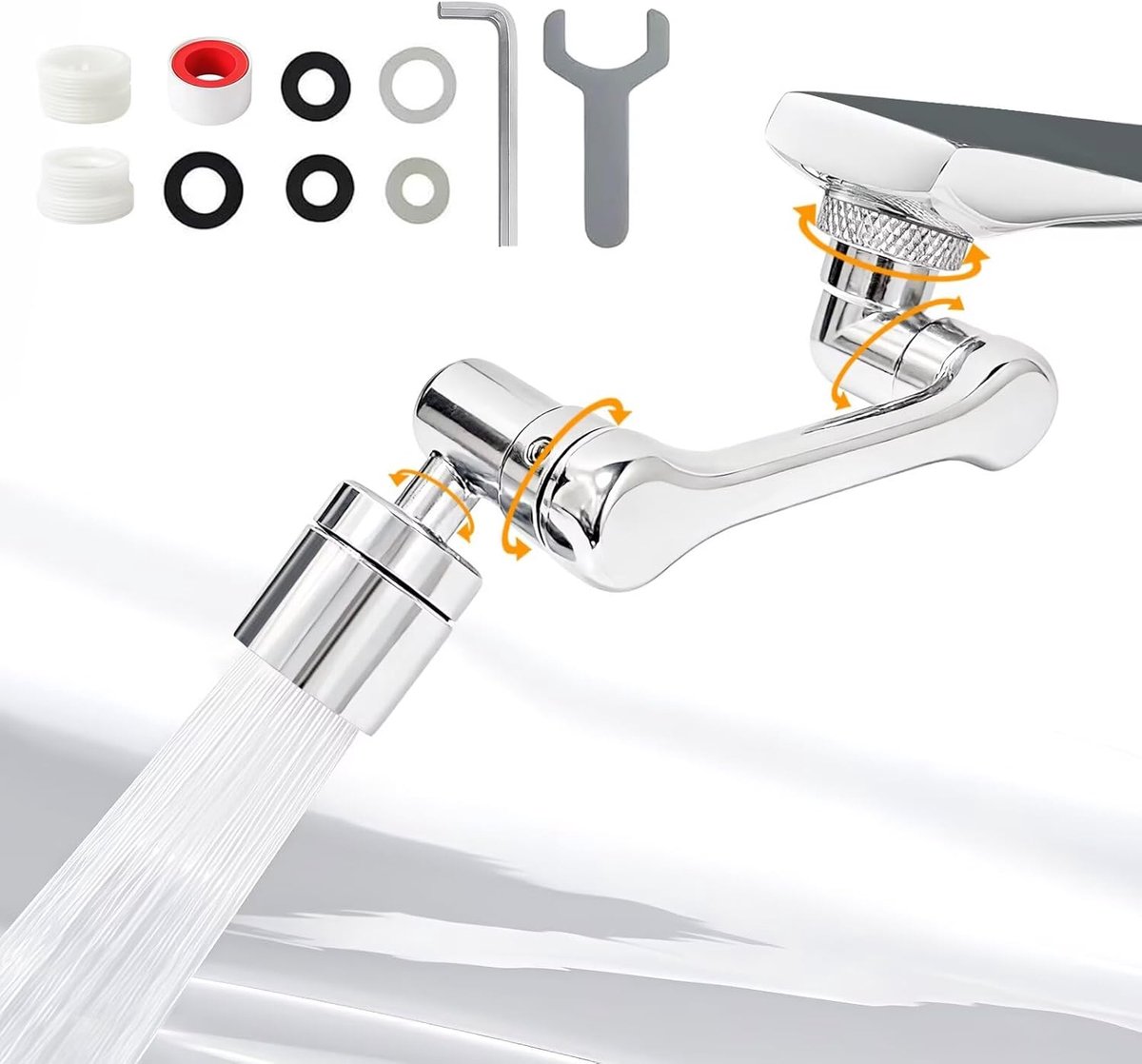 Home 360° draaibare kraanopzetstuk, robuuste draaibare spoelbakverlenging, universele kraanverlenging, draaibaar met zeef, voor keuken en badkamer, 1 stuk