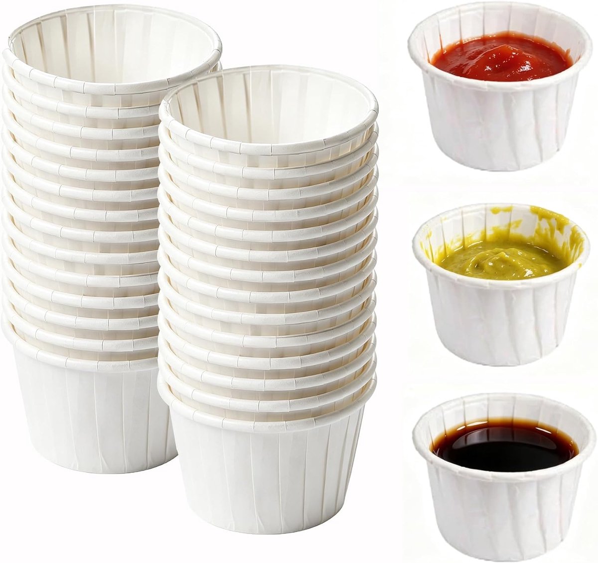duoyif Portiebekers 100 stuks 40 ml kleine schalen voor dips sauzen | Mini papieren beker rond voor fingerfood dessert, proefbeker voor feest, buffet, bruiloft, verjaardag, barbecue, Kerstmis