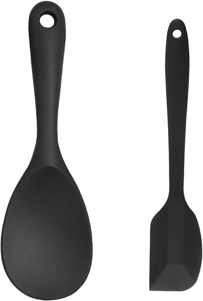 1 rijstlepel en 1 schraper, siliconen lepel, kooklepel, lepel met lange handgreep, rijstlepel, keukenrijstlepel, keukengereedschap