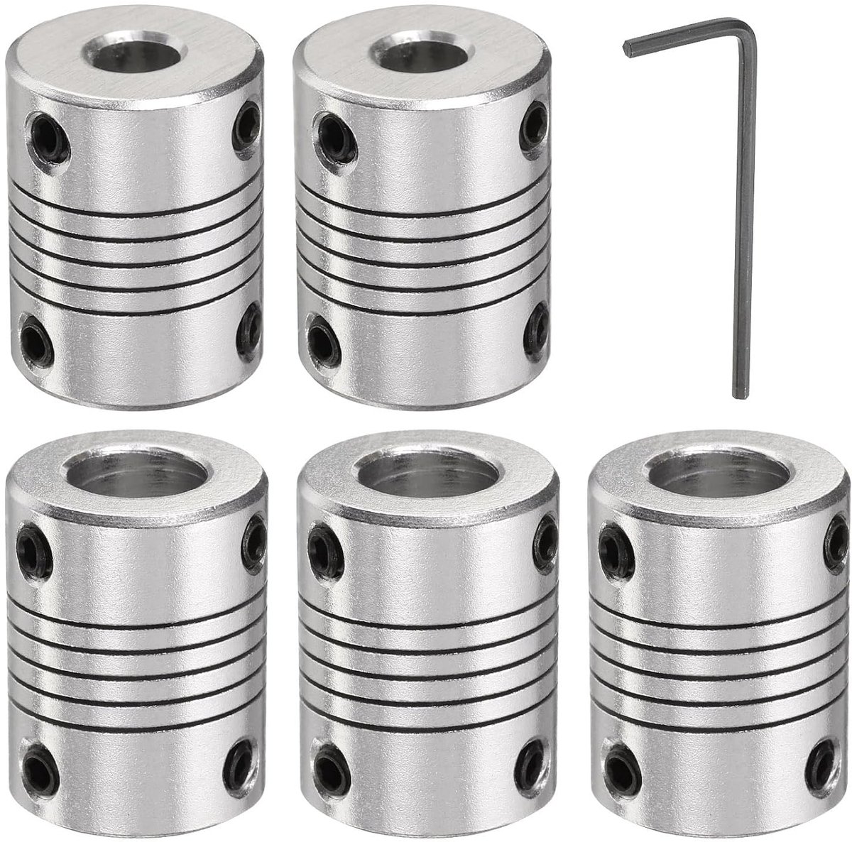 5 stuks aluminiumlegering askoppeling 6,35 mm op 10 mm, flexibele koppeling motorverbinder, gewricht, stappenmotorkoppeling voor CNC-machine en 3D-printer (L25xD19)