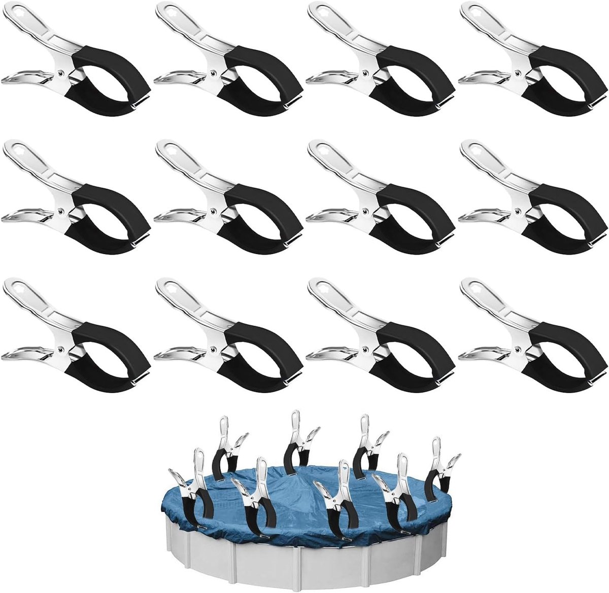 12 stuks klemmen metaal voor zwembadafdekking, bevestigingsklemmen met beschermfolie, zeilclips, klemklemmen voor bovengrondse zwembaden, klemklemmen met sterke spankracht voor broeikas en fotografie