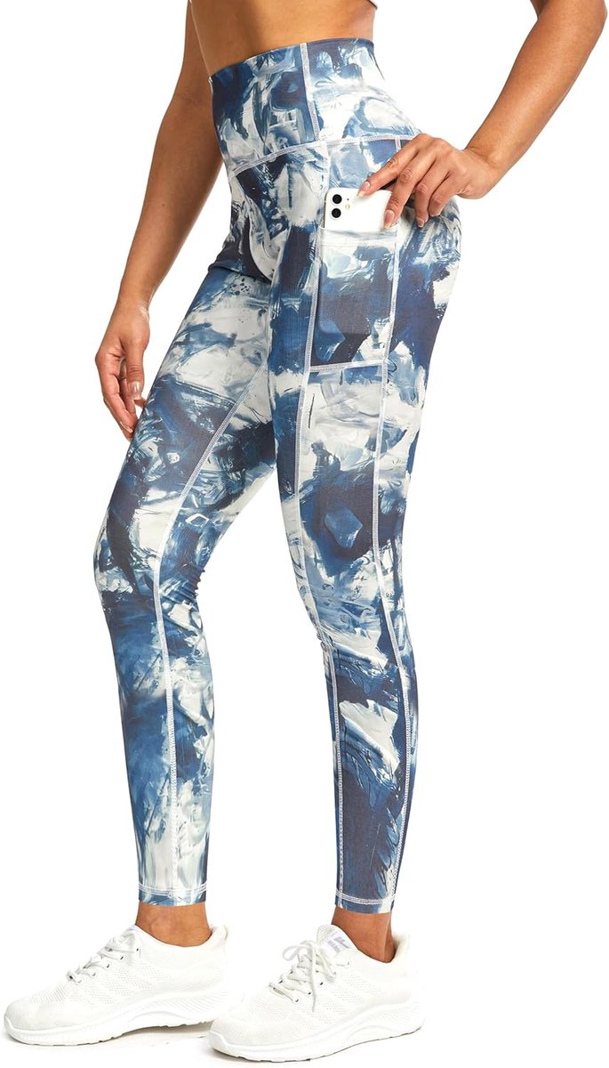 Sportlegging voor dames, lang, ondoorzichtig, bedrukt, fitnessbroek, hardloopbroek met zakken