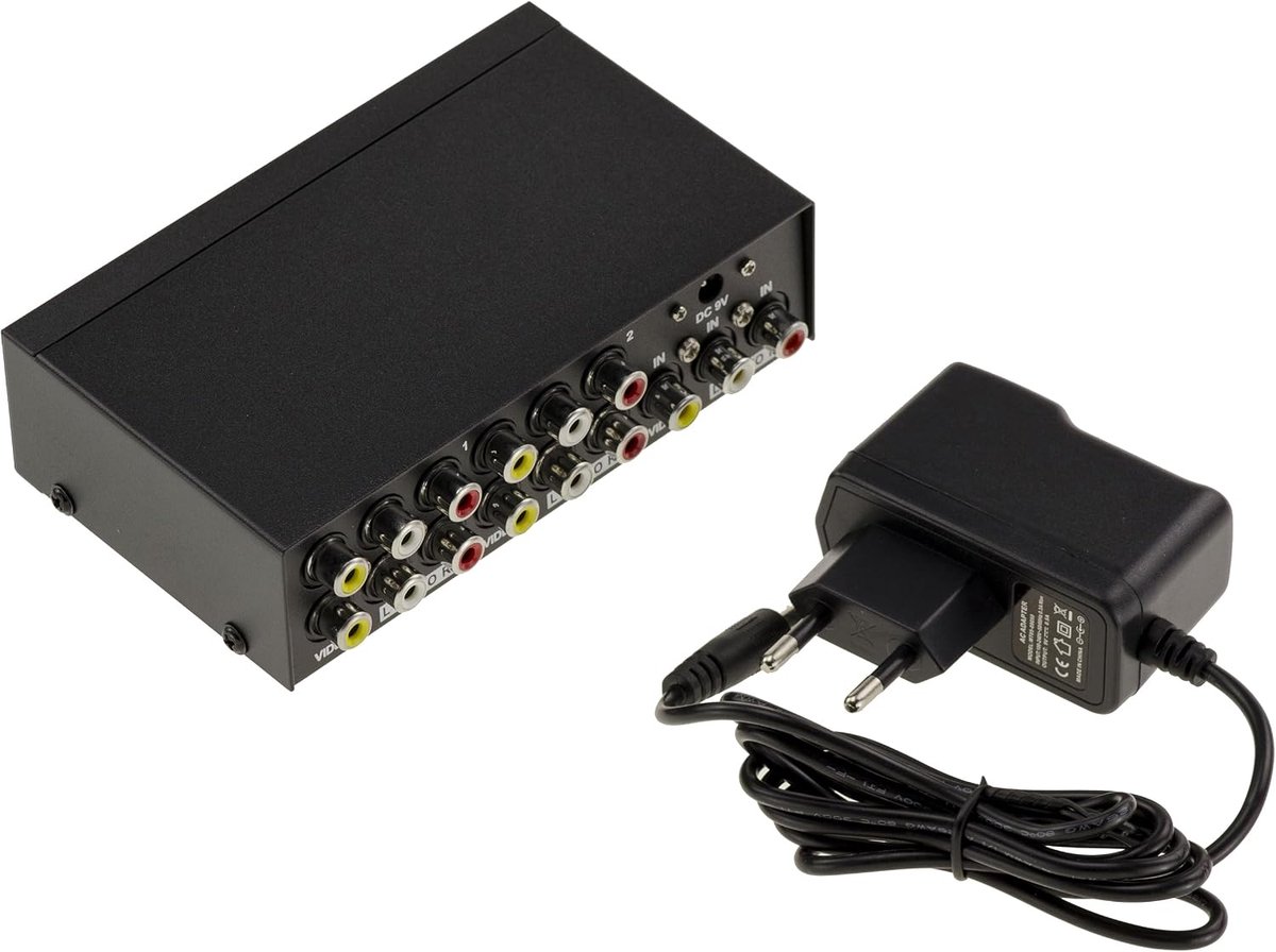 Stereo audio en composiet videosplitter, dupliceert identiek een invoerbron naar vier gelijktijdige uitgangen