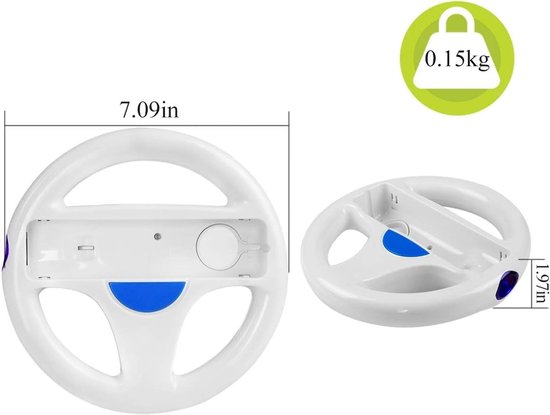 set van 2 stuurwielen voor Wii, compatibel met Mario Kart en Nintendo Wii/Wii U. Witte game stuurwiel voor Wii Remote-controller, raceaccessoire voor kinderen en volwassenen — afbeelding 3