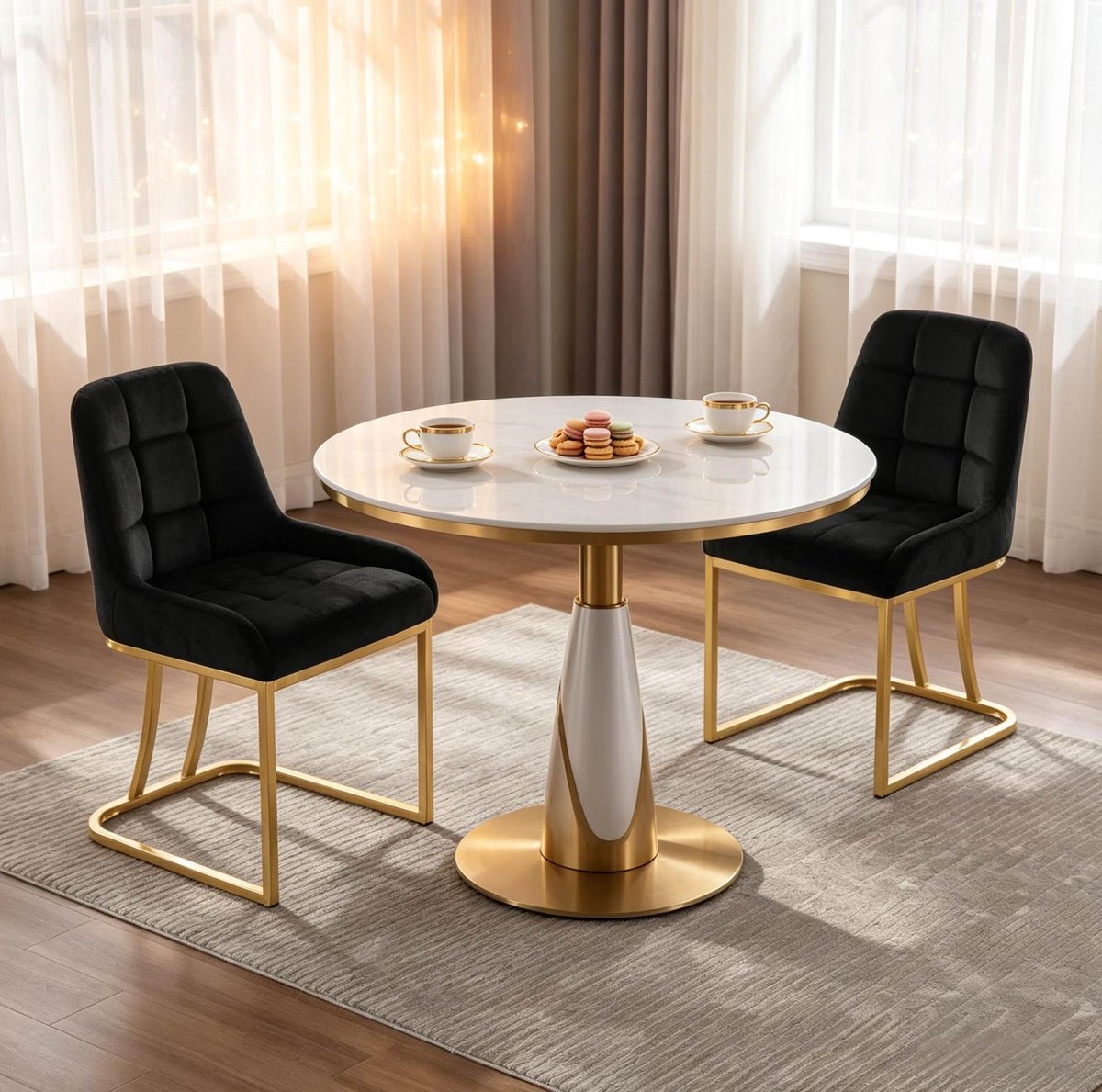 MIVRAY Eetkamerstoel Set Van 2 - Gepolsterd Velvet Design - Voor Eetkamer En Woonkamer - Metaal - Zwart