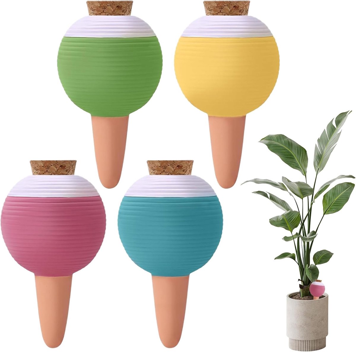 Allen, 450 ml waterdispenser met kurkstop voor potplanten, zelfbewatering, automatische irrigatiebal, plantenirrigatie voor planten, irrigatie voor binnen en buiten