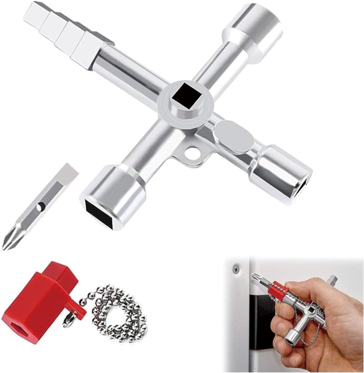 sleutel met 4 punten, sleutel voor watermeter, elektrische kastsleutel, lift, gasmeter, sleutel voor kasten, voedingskasten, elektrisch schakelbord, radiator