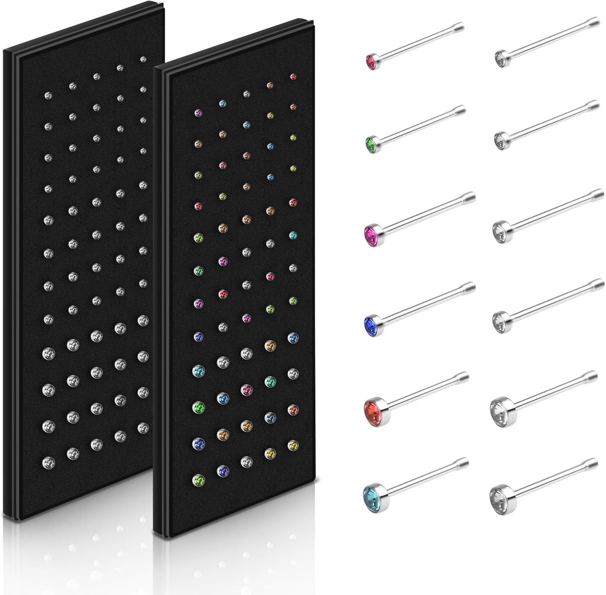 120 stuks neusstekers, 316 roestvrijstalen neusstekers, 20 gauge neusring, kristalsteentjes, hypoallergene lichaamspiercing, sieraden voor vrouwen en mannen