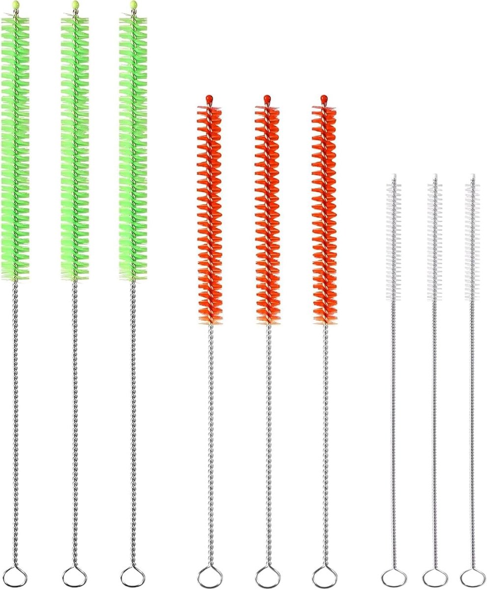 Set van 9 reinigingsborstels, 3 maten, incl. melkslangborstel, rietjesborstel, veelzijdige kleine borstels voor het reinigen van alle rietjes en nauwe plaatsen