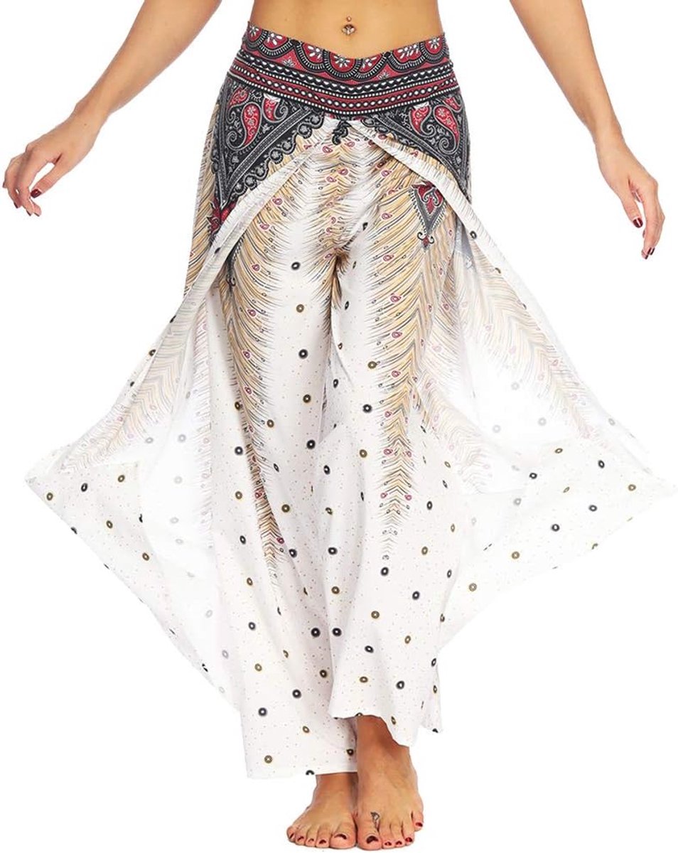 Yogabroek voor dames, met split, wijde pijpen, boho-patroon, hippie, baggy broek