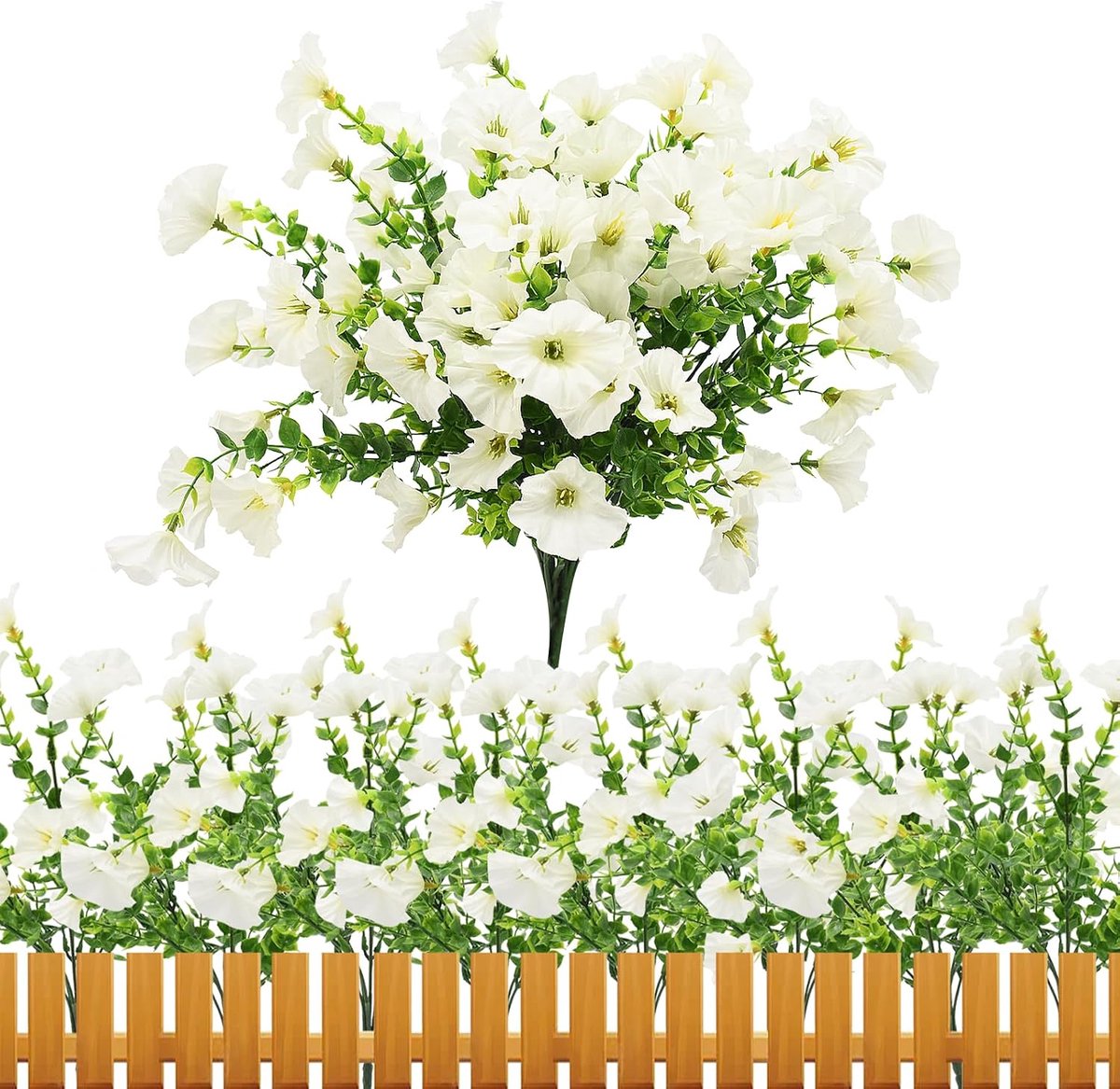 Kunstbloemen voor buiten, UV-bestendig, kunstmatige Petunia balkonplanten, bloemen decoratie voor tuin balkon vaas hangende potten kantoorraam (Witte)