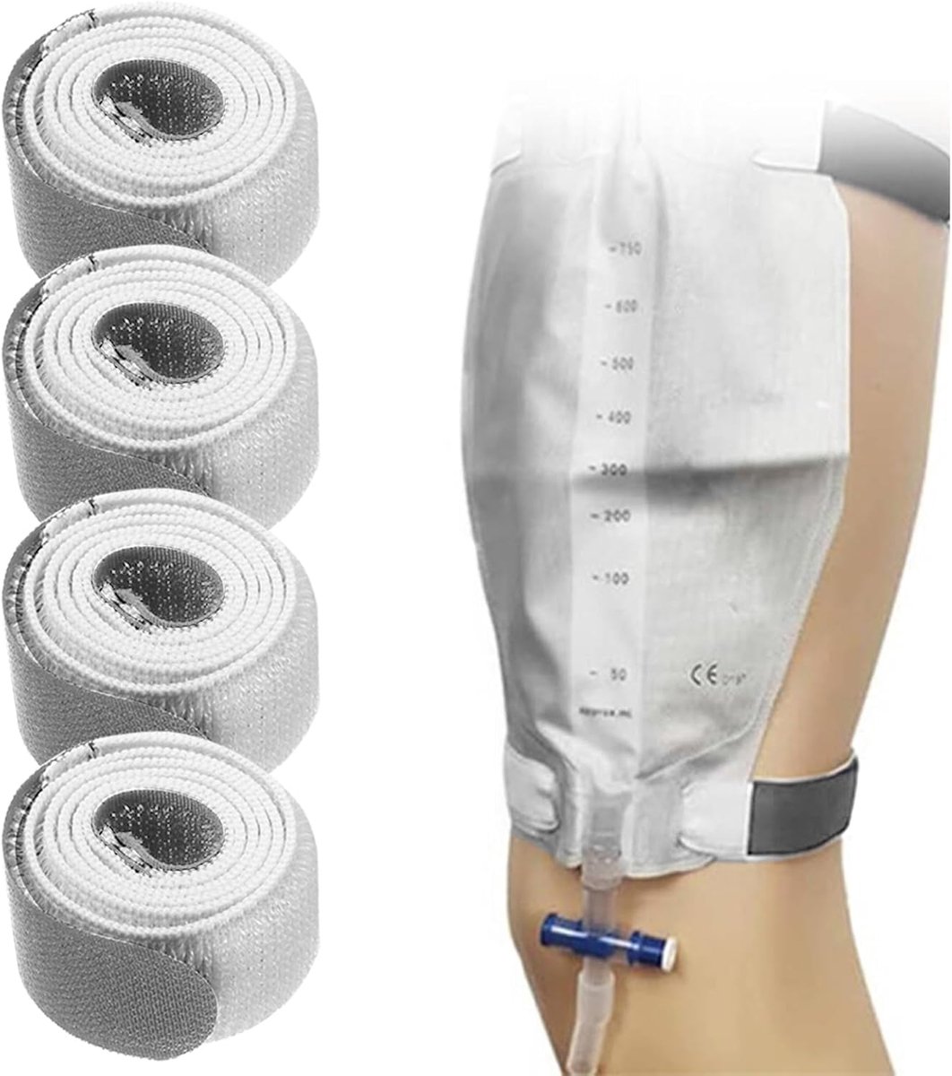Beenzak Riemen Urine Afvoerzak Riem Nylon Bandjes Katheter Nachtzak Standaard Been Urinezak Bevestigingstapes voor Incontinentie Urinezak Mannen Vrouwen (4 Stuks, Grijs)