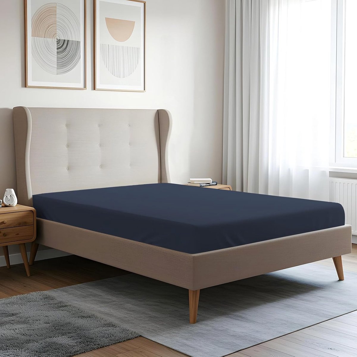 100% katoen Hoeslaken 140X200 cm Donkerblauw 400 Fadenzahl