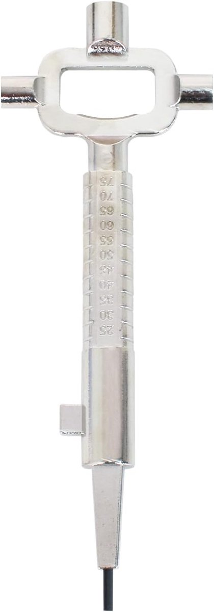 bouwsleutel, architectensleutel, bouwplaatssleutel met cilinder-meetmeter, schakelkastsleutel zinklegering met meetschaal, installatiegereedschap voor ramen en deuren