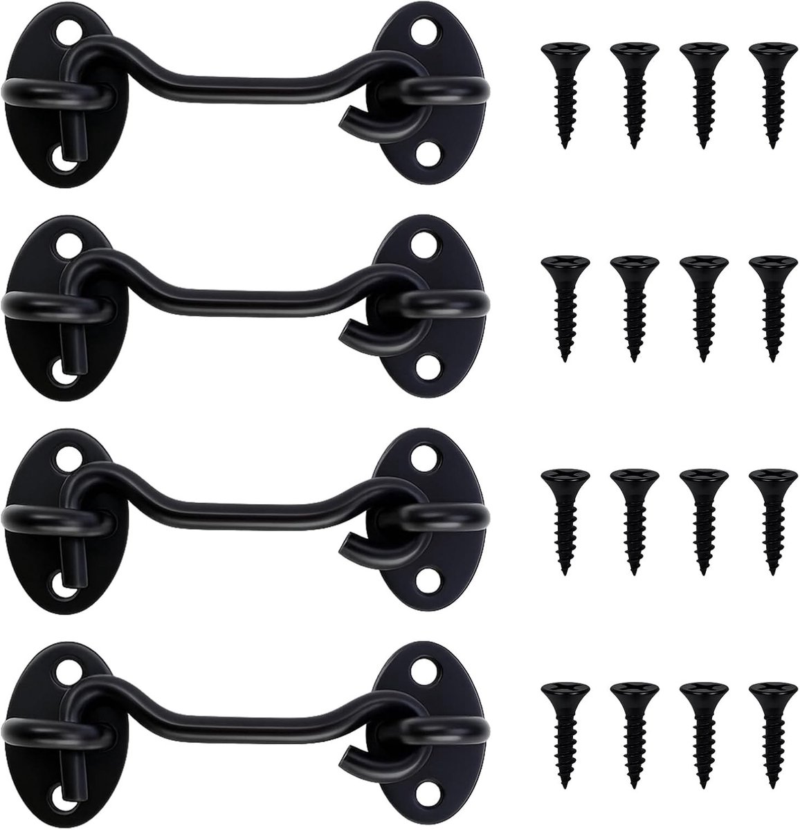 Set van 4 RVS Haakjes van 7,5 cm voor Deuren en Ramen, Geschikt voor Binnen en Buiten, Ideaal voor Tuinhekken en Schuifdeuren