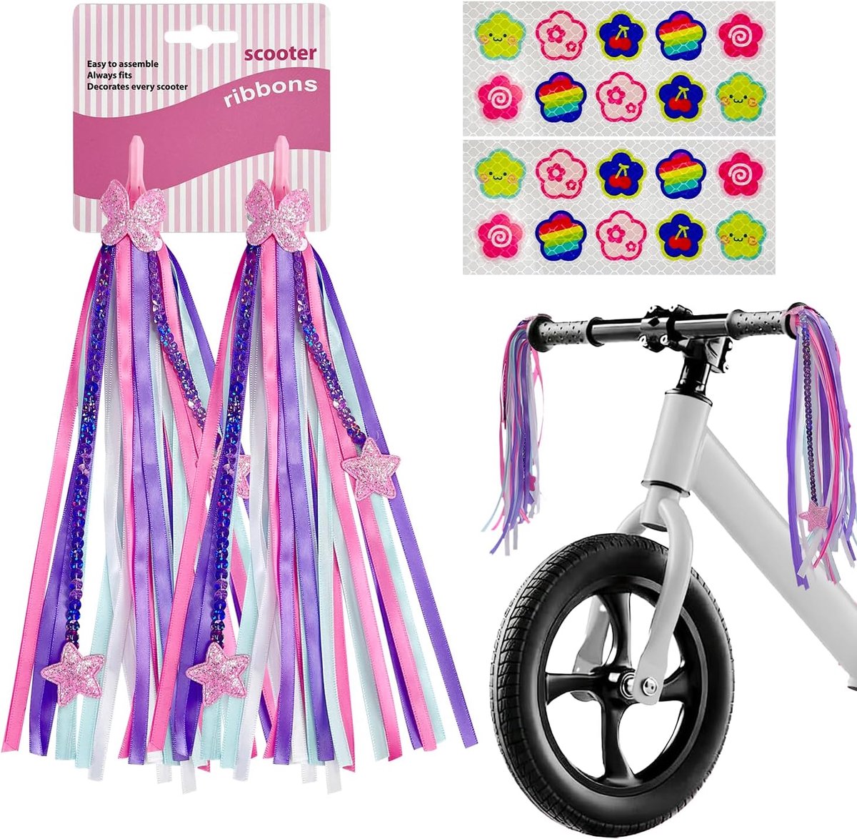 Fietsstuur Streamers Kids, Regenboog Fiets Streamers, Stuurfranjes, Kinderen Fiets Accessoires, Scooterfietsen, met Reflecterende Stickers, Stuurbanden voor Fiets, Driewieler