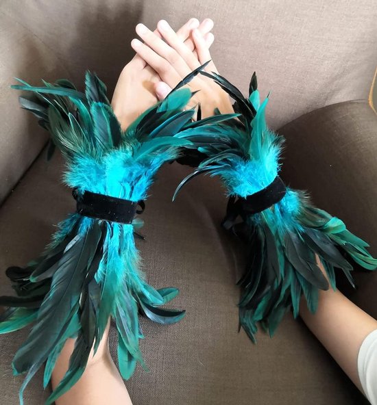 keland 1 meter lang en 23 cm breed haan veerboord veren franjes trim DIY veer cape sjaal rok Halloween kostuums decoratie (A-blauw) — afbeelding 2