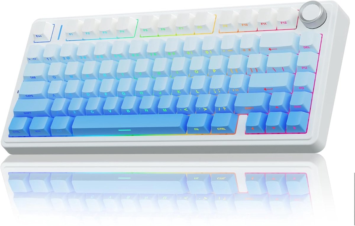 F75 Mechanisch gamingtoetsenbord, 2,4 GHz/Type-C/BT5.0, draadloos gamingtoetsenbord 75%, zijdelings gegraveerd, structuur van de afdichting, hot swappable draadloos toetsenbord RGB (blauw met