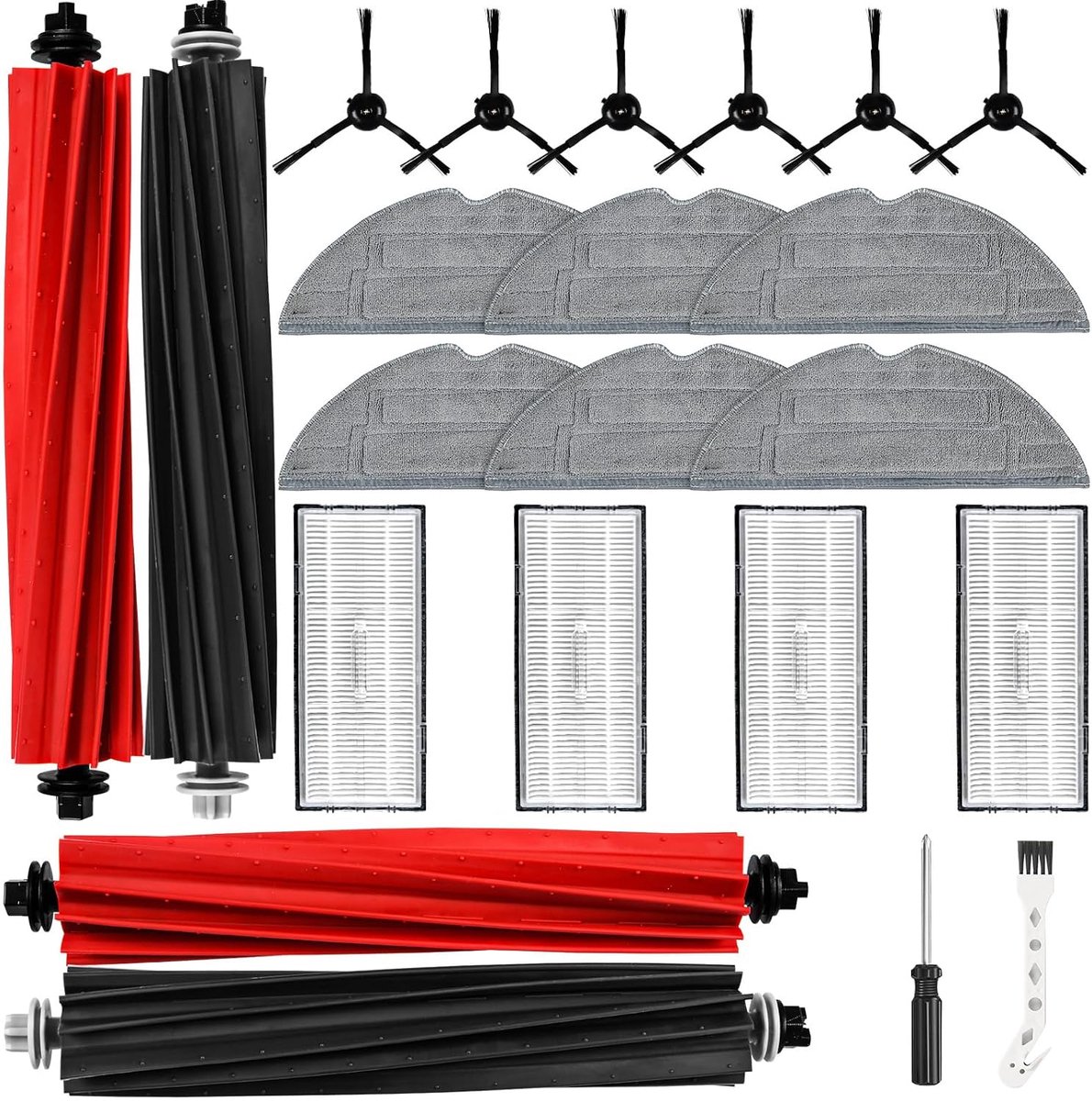 22 stuks accessoires voor Roborock S8/S8+ robotstofzuiger | 4 hoofdborstels, 4 filters, 6 doekjes, 6 zijborstels, 1 reinigingsborstel, 1 schroevendraaier, hoogwaardig