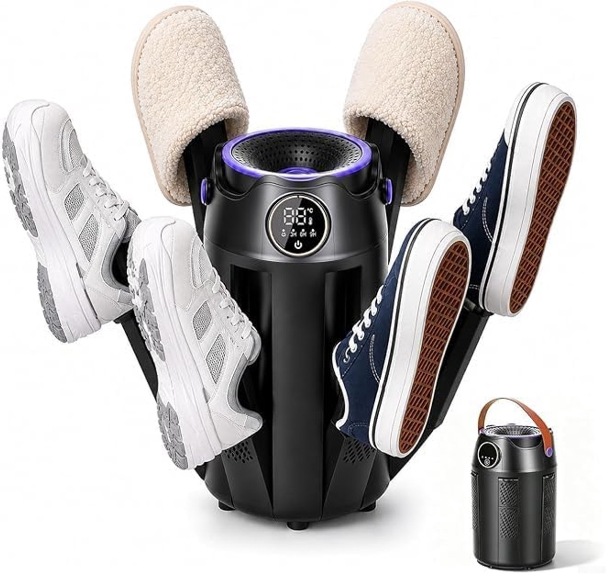 schoendroger, 6 armen, 360 graden, antibacterieel, timer 3 uur, 6 uur, 9 uur, UV, antibacterieel, constante temperatuur 48 °C, voor schoenen, handschoenen, hoeden, sokken