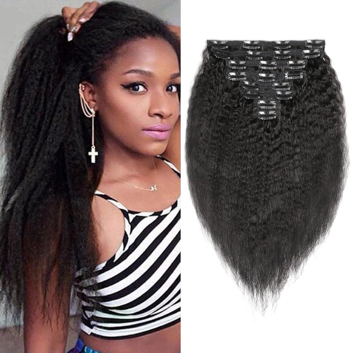 haarclip-extensions van echt haar 8pcs 120g Natural Black 10inch Hair