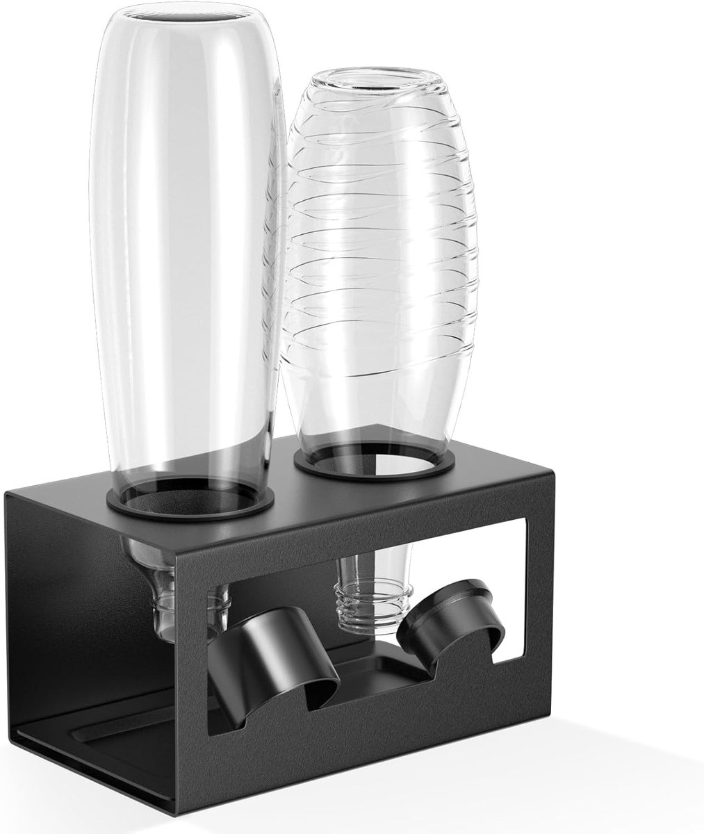 Flessenhouder voor Sodastream, Crystal en Emil - 2 Afdruiprek Met Siliconen Beschermringen, Lekbak en Dekselhouder - Zwart