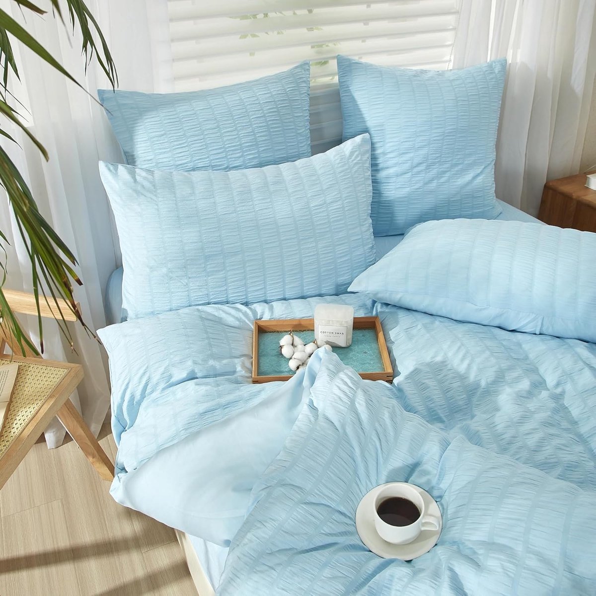 Dekbedovertrek 220x240 blauw gestreept - Seersucker microvezel - ademend en zacht - ideaal voor de zomer - ShopVlot