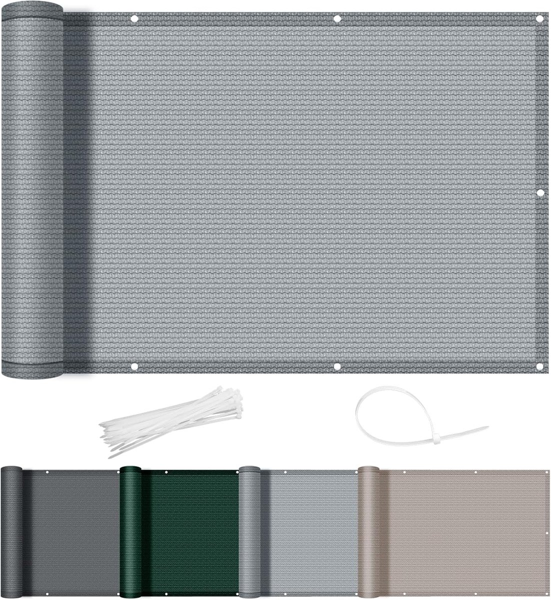 SHADE Balkonscherm 90x500cm in HDPE Balkonafdekking,Inkijkbescherming,Ondoorzichtig Balkonomranding Met Oogjes,Waterdicht, Windscherm,UV-bescherming,Voor Balkon,Tuin,Terras,Licht Grijs