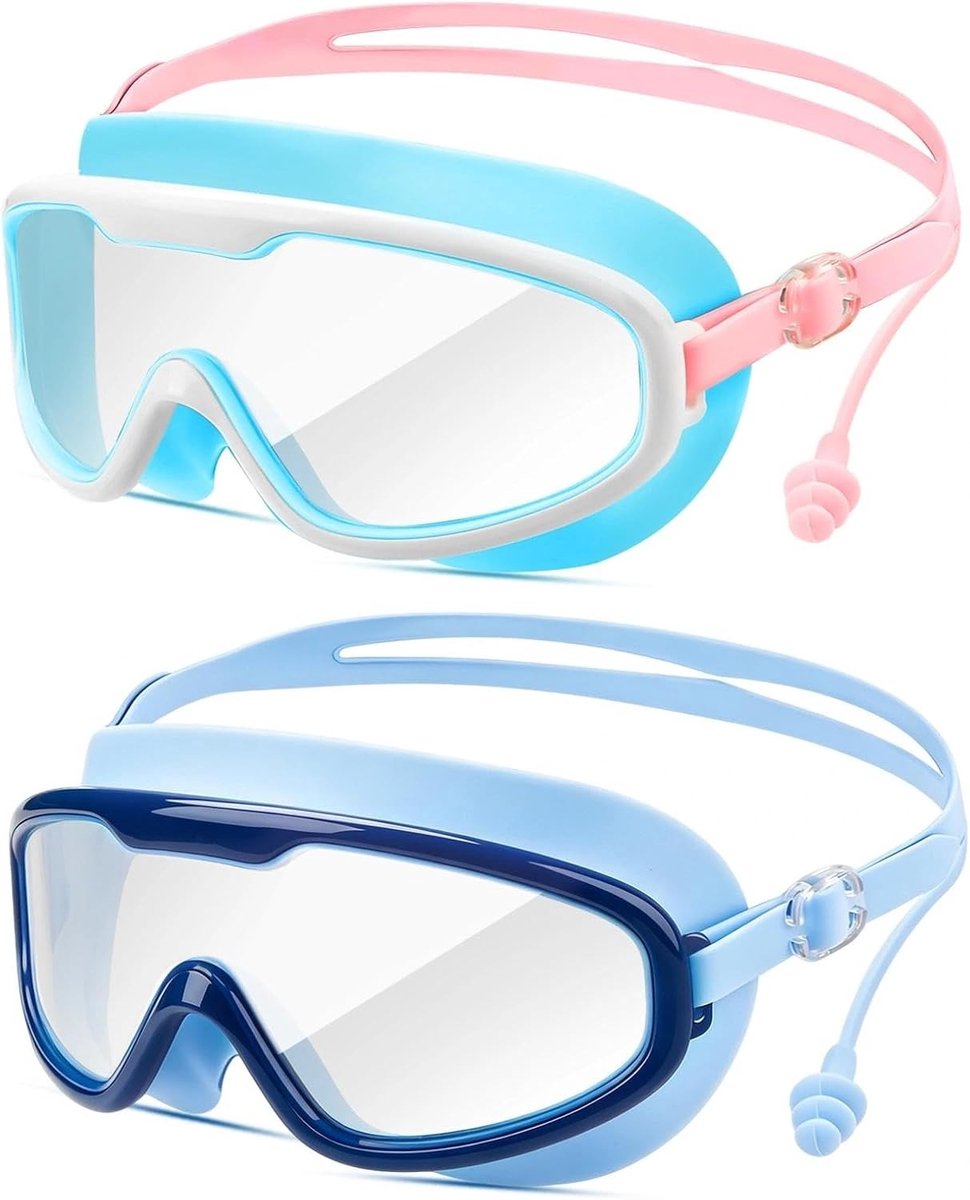 Set van 2 Kinderen Zwemgoggles voor Jongens en Meisjes 3-14 Jaar - HD Kijkhoek, Anti-Fog, UV Bescherming en Waterdicht